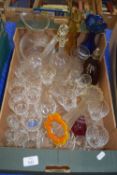 BOX OF MIXED GLASS WARES - DECANTERS ETC