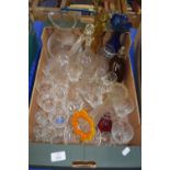 BOX OF MIXED GLASS WARES - DECANTERS ETC