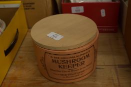 POT AND COVER TITLED THE ORIGINAL SUFFOLK MUSHROOM KEEPER WITH AN ORANGE VANITY BOX