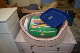 DOG BED AND A BOXED AUTOMATIC PET FEEDER ETC