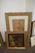 GILT FRAMED WATER COLOUR SIGNED F G FRAZER OF RIVER SCENE 78X50CM TOGETHER WITH A MODERN PRINT