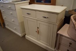 OVERPAINTED WHITE TWO OVER TWO DRAWER SIDE UNITS WITH CHROME HANDLES, 92CM WIDE