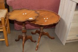 TWO REPRODUCTION PIE CRUST EDGE SIDE TABLES, 45CM HIGH