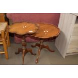 TWO REPRODUCTION PIE CRUST EDGE SIDE TABLES, 45CM HIGH