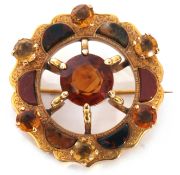 Scottish Victorian gold citrine and agate brooch, circa 1870, centring a round cognac citrine raised