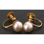 Pair of 9ct stamped cultured pearl earrings with screw on fittings, (cased)