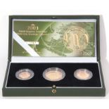 Elizabeth II three coin gold proof "Double Helix" set 2003, comprising double sovereign, sovereign