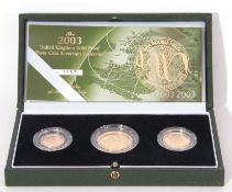 Elizabeth II three coin gold proof "Double Helix" set 2003, comprising double sovereign, sovereign