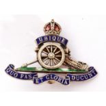 Royal Artillery enamel regimental sweetheart brooch circa 1940, the Artillery gun surmounted by a