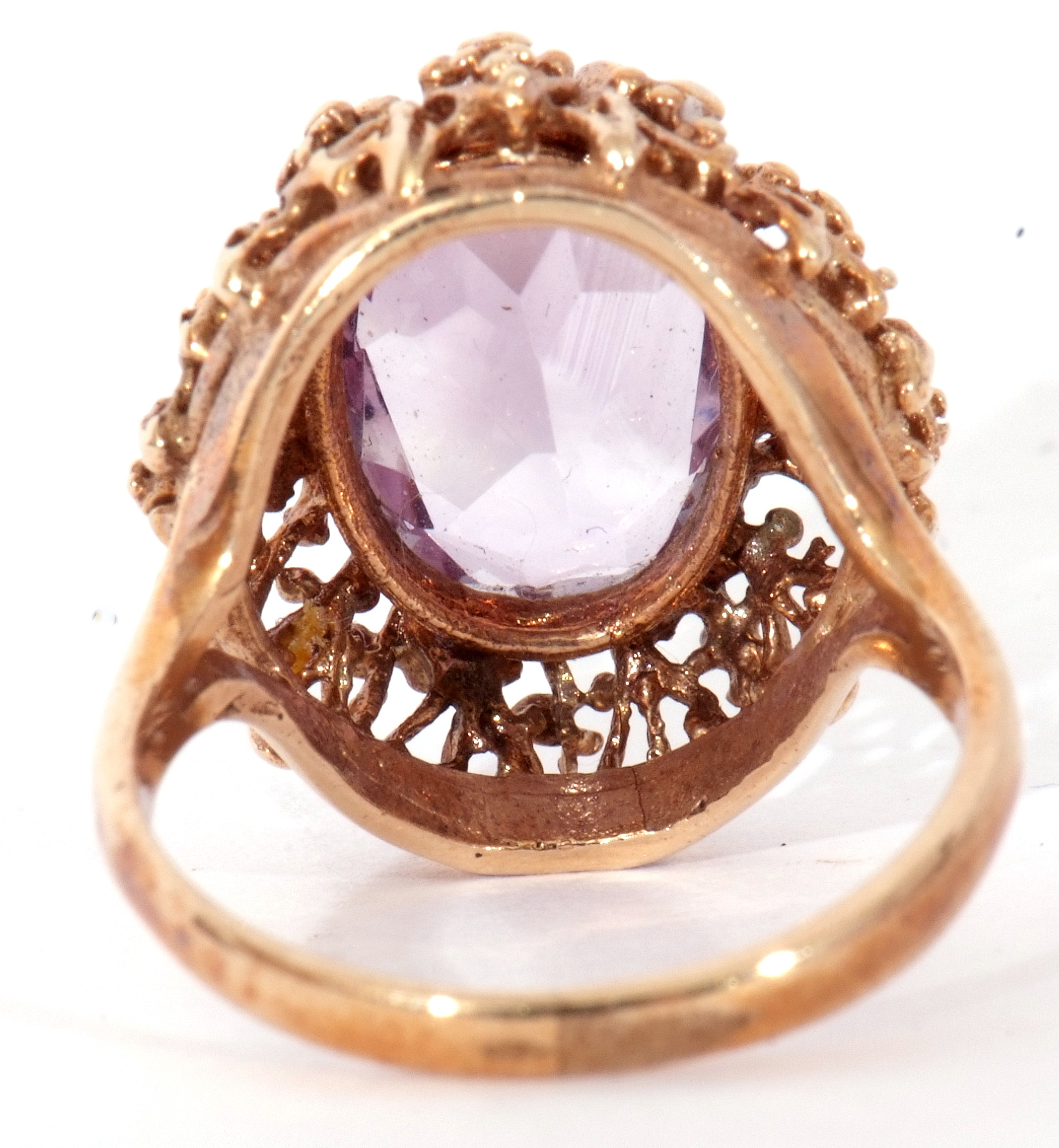 Vintage 9ct gold purple stone dress ring, the oval cut faceted purple stone in a pierced bead - Image 6 of 9