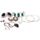 Mixed Lot: white metal jewellery to include stone set torc bracelet, a pair of sterling stamped
