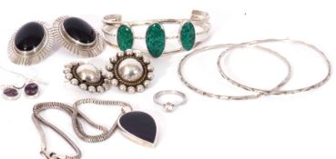 Mixed Lot: white metal jewellery to include stone set torc bracelet, a pair of sterling stamped