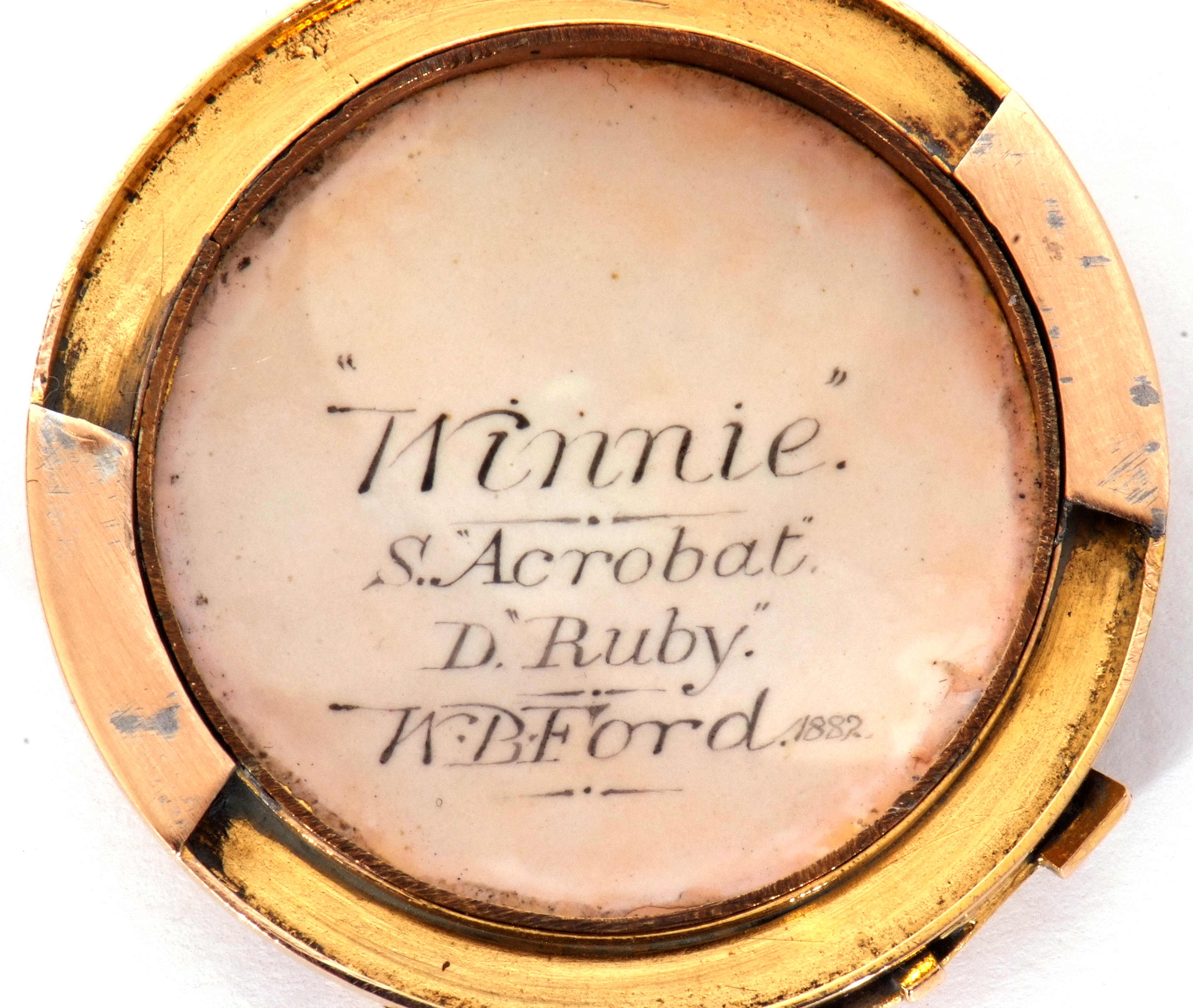 Miniature painted enamel roundel by William Bishop Ford, circa 1832-1922, depicting a detailed - Image 5 of 5