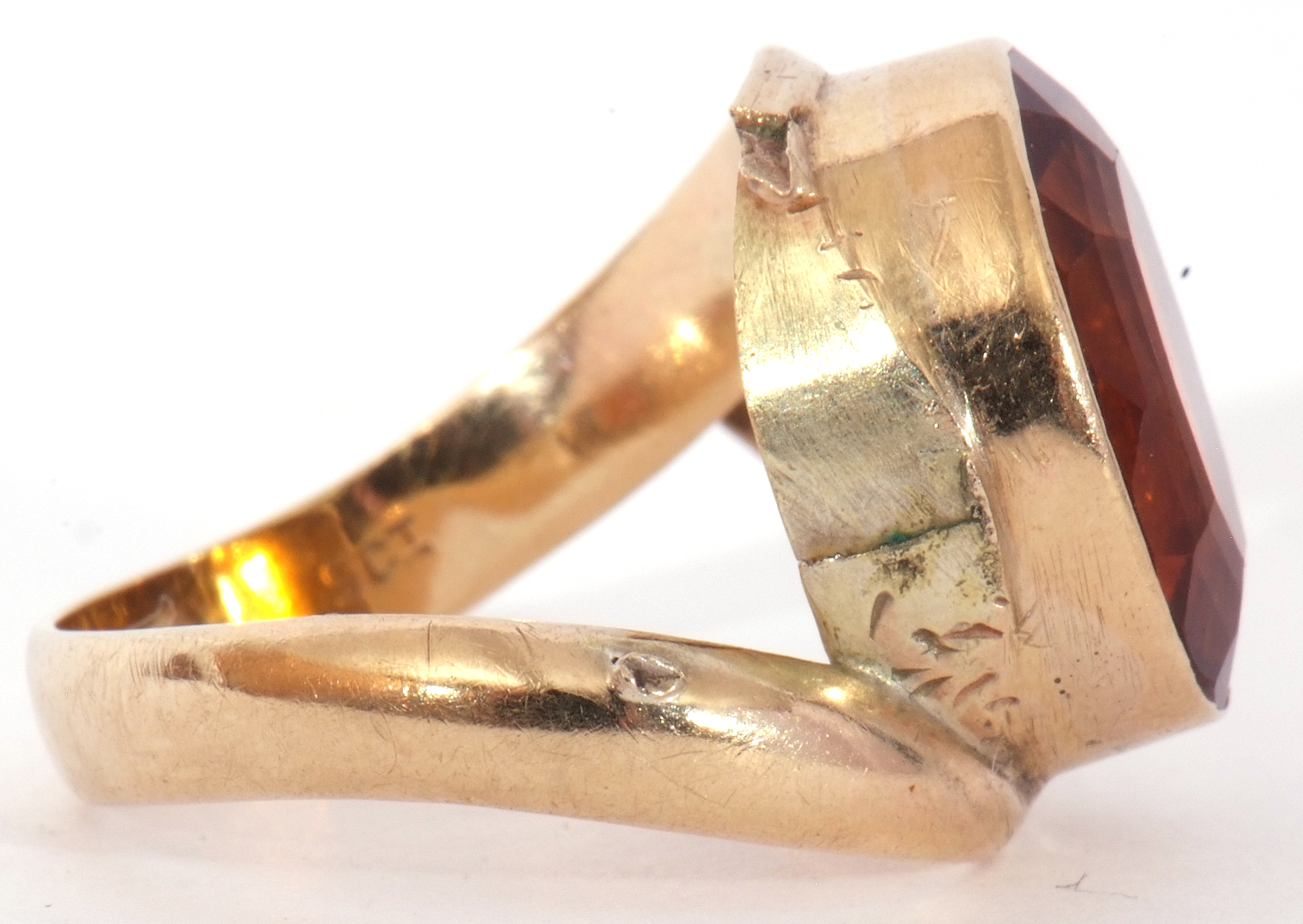 9ct stamped cognac citrine dress ring, the oval faceted citrine in a rub-over setting raised between - Image 6 of 9