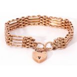 Antique 9ct gold gate bracelet, with heart padlock and safety chain fitting, 14.2gms (a/f)