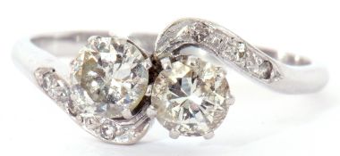 Diamond cross over ring featuring two brilliant cut diamonds, total ct wt 0.80 approx, shoulders