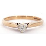 9ct gold single stone diamond ring, a small round brilliant cut diamond 0.15ct approx, multi-claw