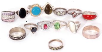 Mixed Lot: fourteen various white metal dress rings, twelve stamped 925, mainly paste set, g/w 58.