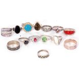 Mixed Lot: fourteen various white metal dress rings, twelve stamped 925, mainly paste set, g/w 58.