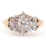 9ct gold cubic zirconia cluster ring, size N