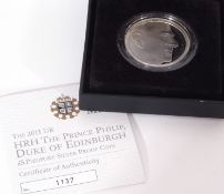 Elizabeth II "Duke of Edinburgh" £5 Piedfort silver proof coin 2011, presentation limited edition