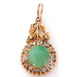 Chalcedony and diamond set pendant centring a circle shaped chalcedony stone highlighted with an old