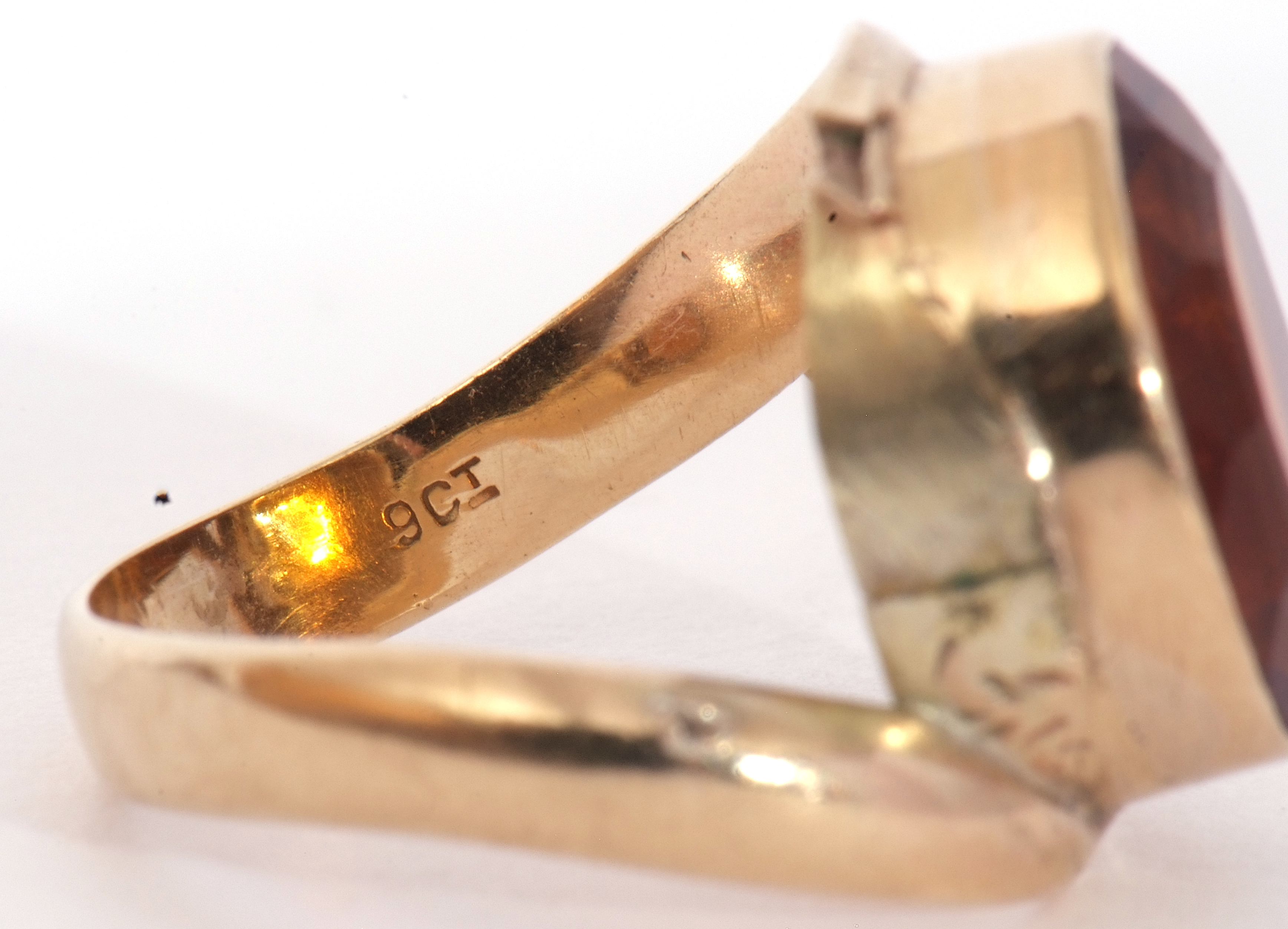 9ct stamped cognac citrine dress ring, the oval faceted citrine in a rub-over setting raised between - Image 7 of 9