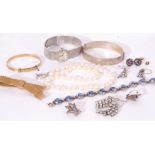Mixed Lot: a ladies Ormo wrist watch, a hallmarked silver part engraved hinged bracelet,