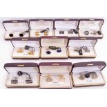 Mixed Lot: ten cased gents cuff links to include novelty dart and dartboard