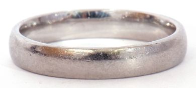 Platinum wedding band, plain polished design engraved "Brown & Newirth of London", size R/S, 7.1gms