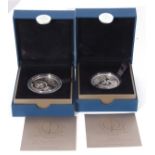 Two Elizabeth II silver proof coins, comprising Alderney £5 and Cook Islands $1