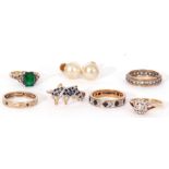 Mixed Lot: 9ct gold, diamond and sapphire full eternity ring, size J, a modern 375 stamped dolphin