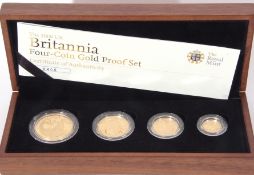 Elizabeth II four gold coin proof set 2008, comprising £100, £50, £25 and £10, presentation