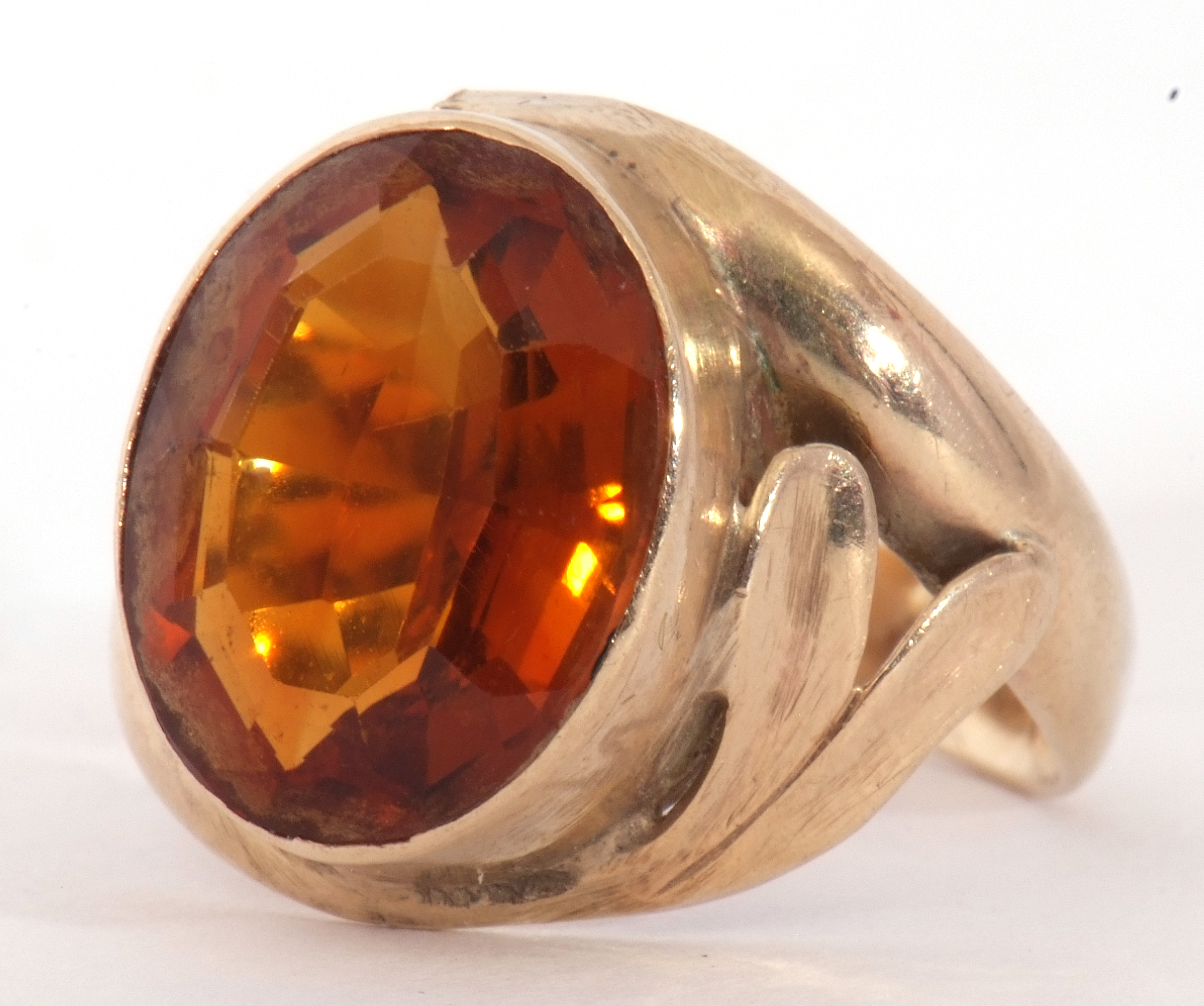 9ct stamped cognac citrine dress ring, the oval faceted citrine in a rub-over setting raised between - Image 8 of 9