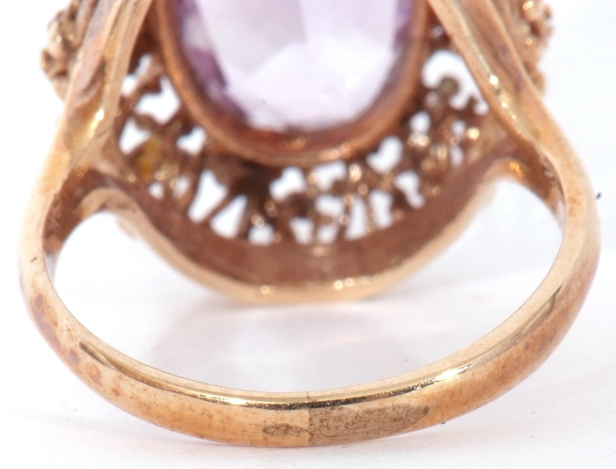Vintage 9ct gold purple stone dress ring, the oval cut faceted purple stone in a pierced bead - Image 7 of 9