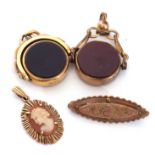 Mixed Lot: two Victorian swivel fobs, each with a bloodstone and carnelian round panel, both