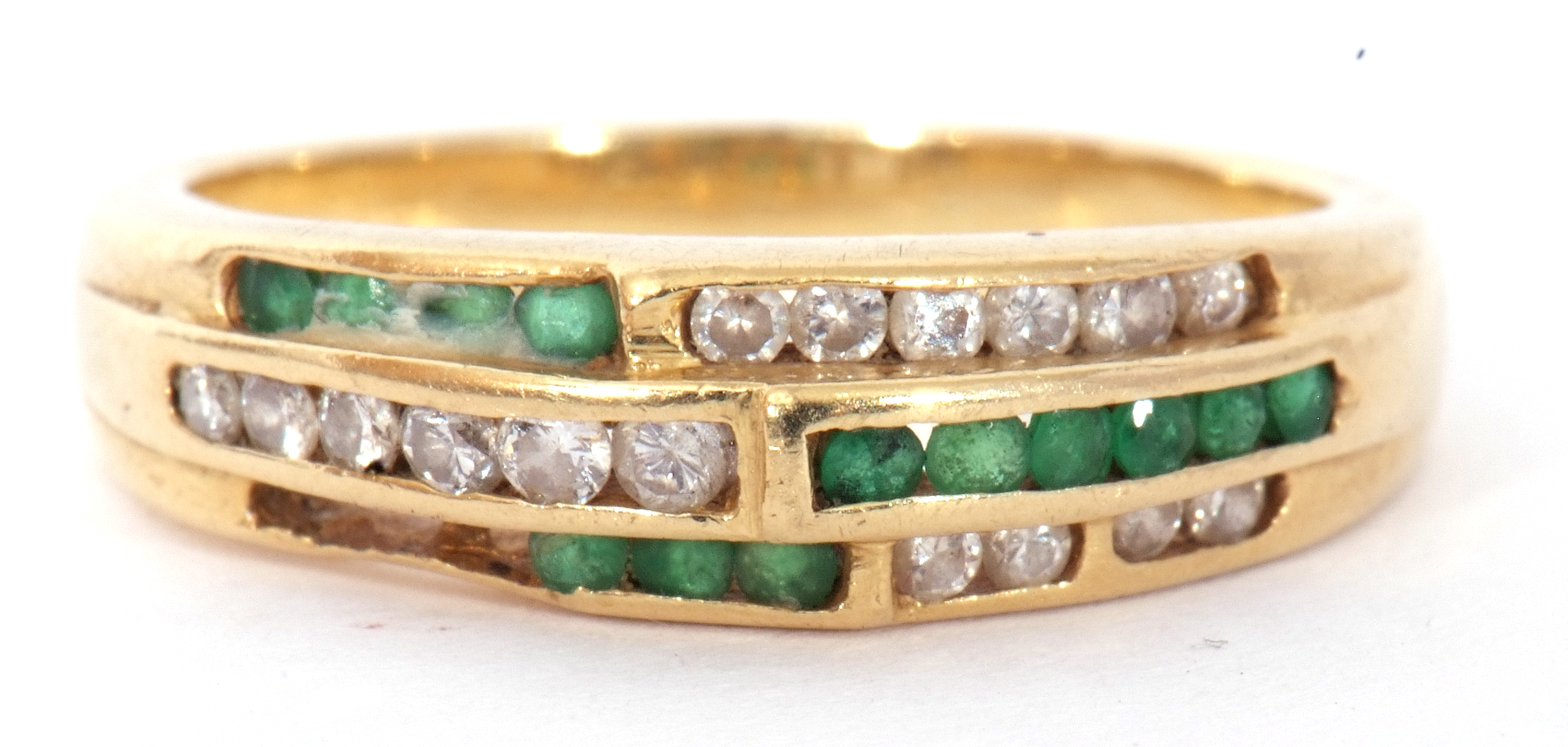 Emerald and diamond set half hoop ring, an Art Deco design of three bands of channel set diamonds - Image 9 of 9