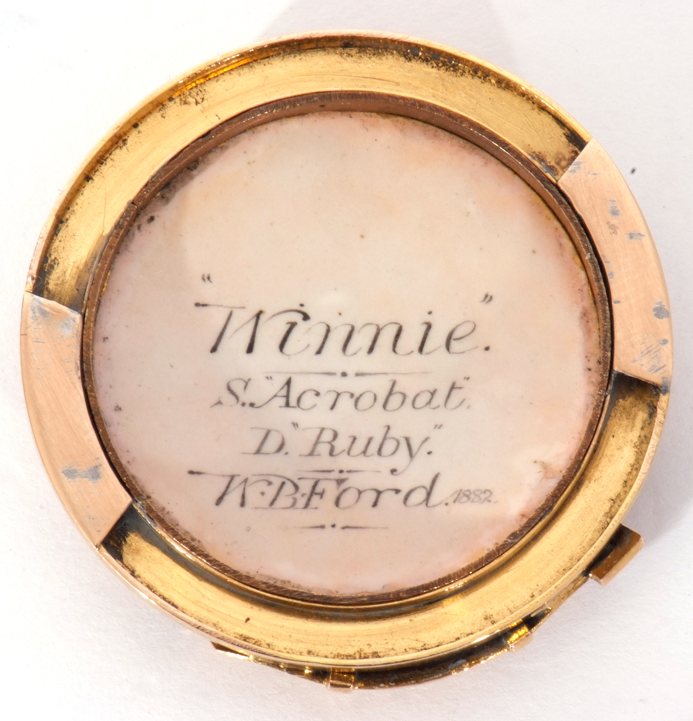 Miniature painted enamel roundel by William Bishop Ford, circa 1832-1922, depicting a detailed - Image 4 of 5