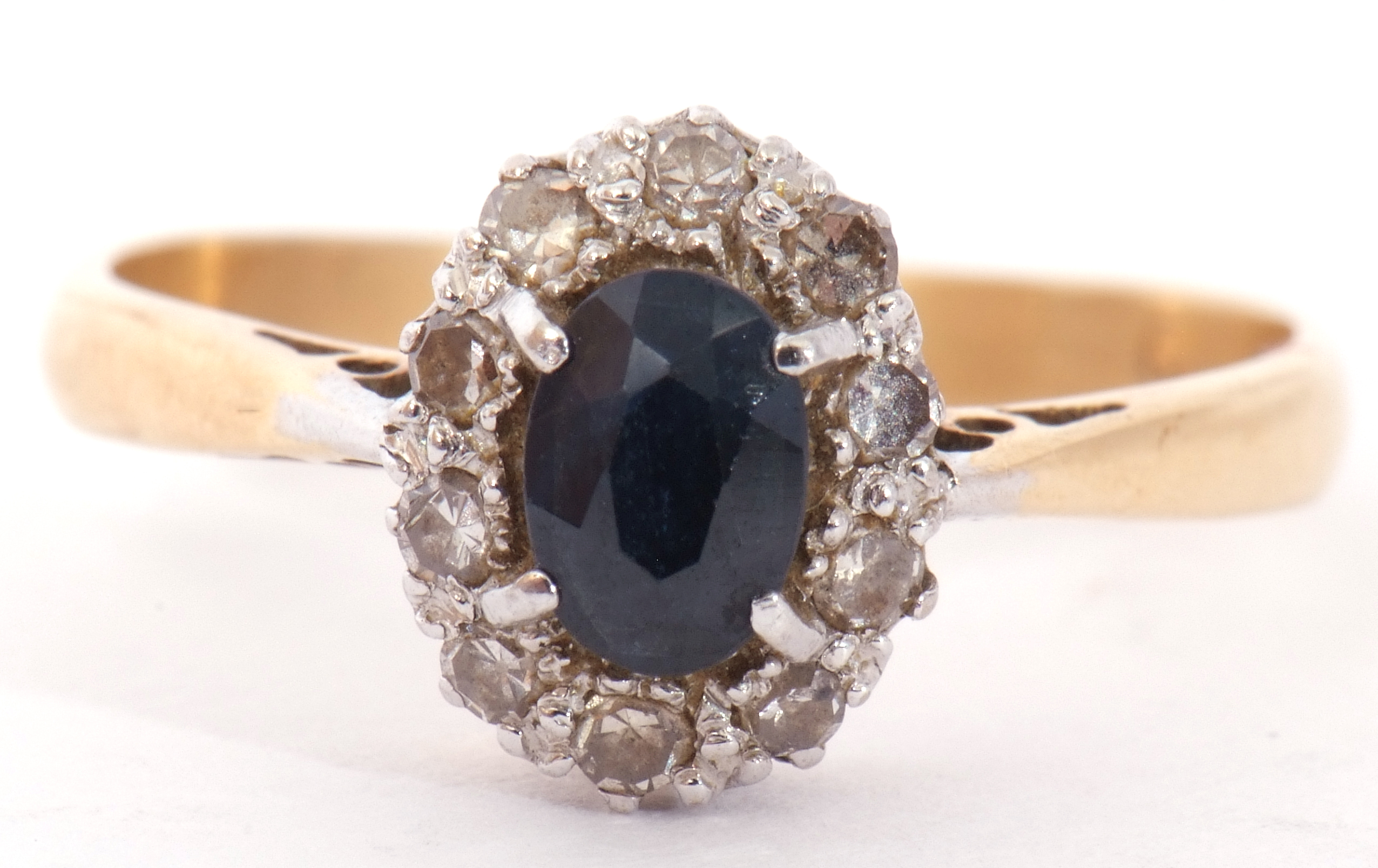 Sapphire and diamond cluster ring, the oval shaped faceted sapphire raised above a small diamond - Image 8 of 8