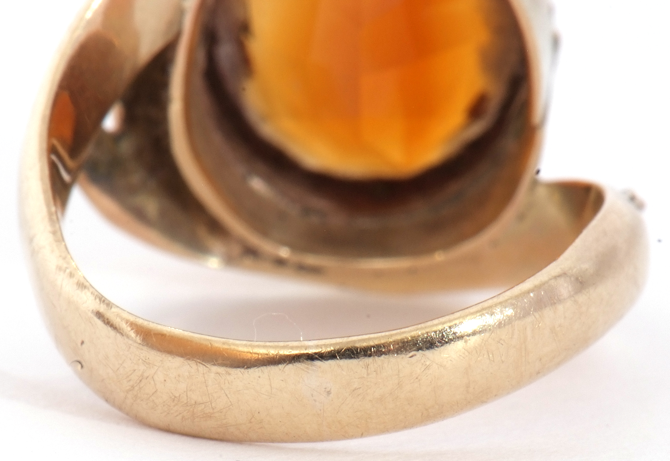 9ct stamped cognac citrine dress ring, the oval faceted citrine in a rub-over setting raised between - Image 5 of 9