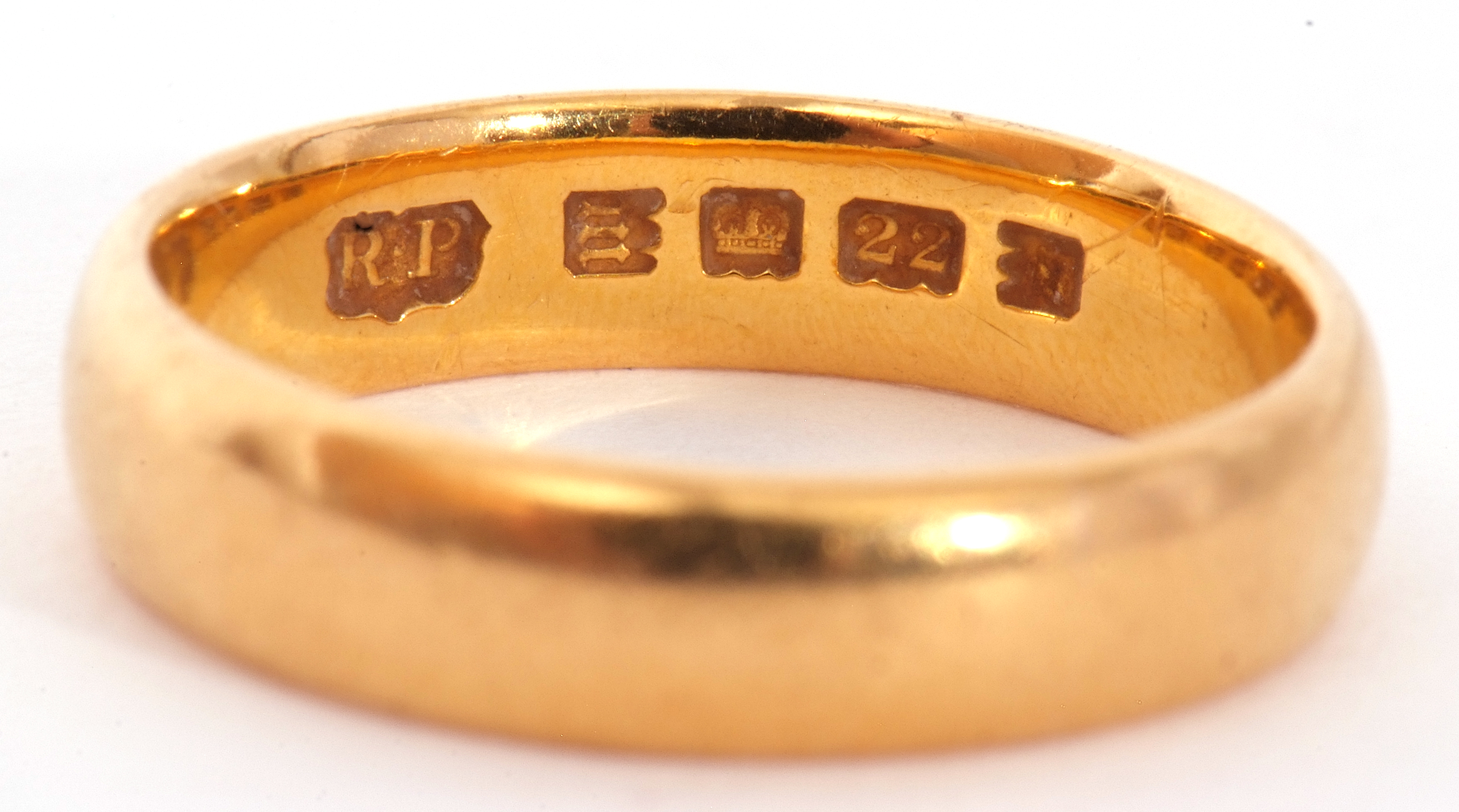 Early 20th century 22ct gold wedding ring, plain polished design, 6.7gms, London 1927, size P - Image 3 of 3