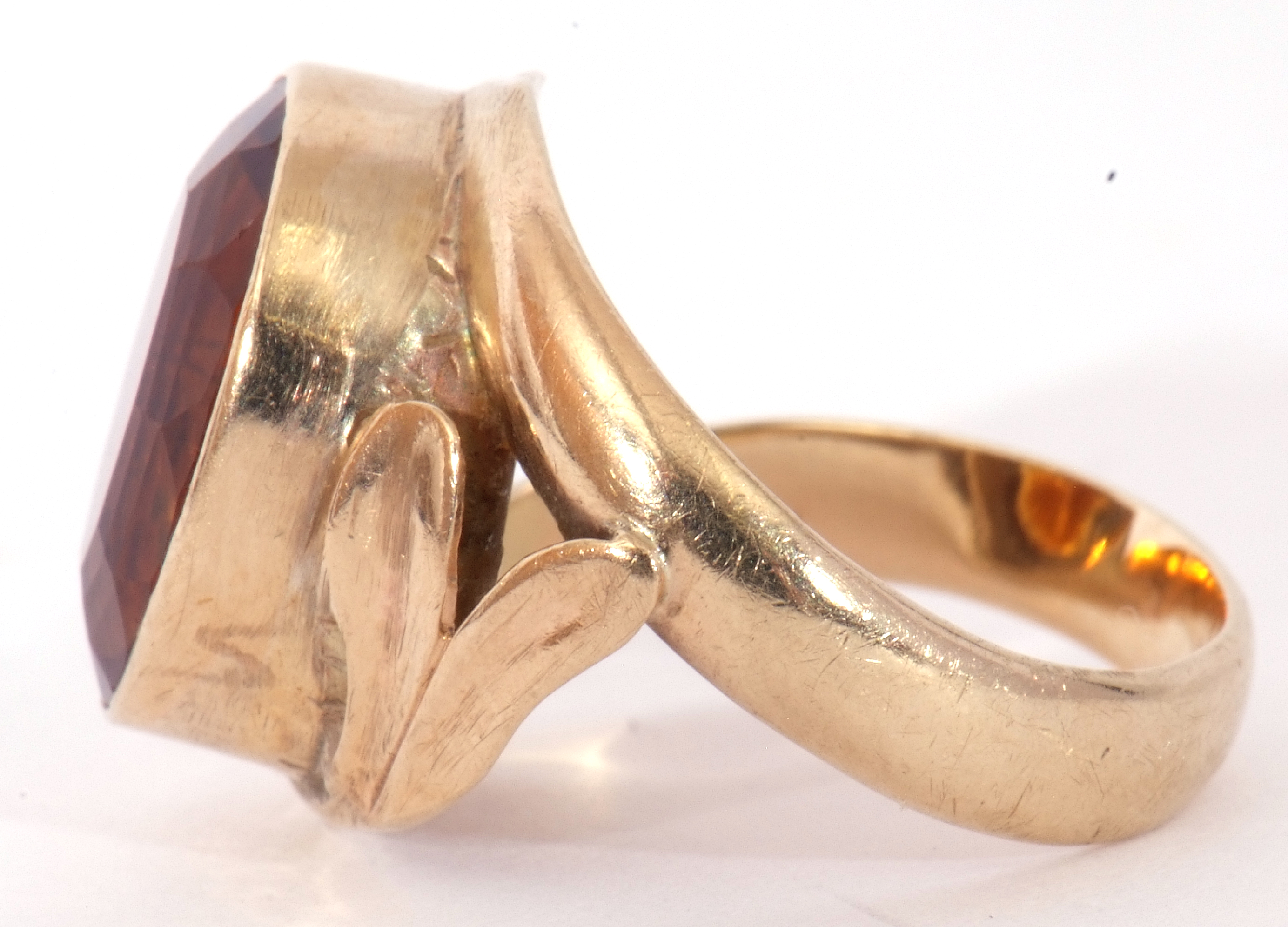 9ct stamped cognac citrine dress ring, the oval faceted citrine in a rub-over setting raised between - Image 3 of 9