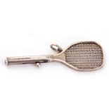 Victorian novelty tennis racket circa 1878, Sampson Mordan & Co London, a silver propelling pencil