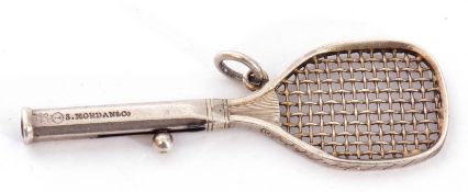 Victorian novelty tennis racket circa 1878, Sampson Mordan & Co London, a silver propelling pencil
