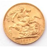 Edward VII gold sovereign dated 1907