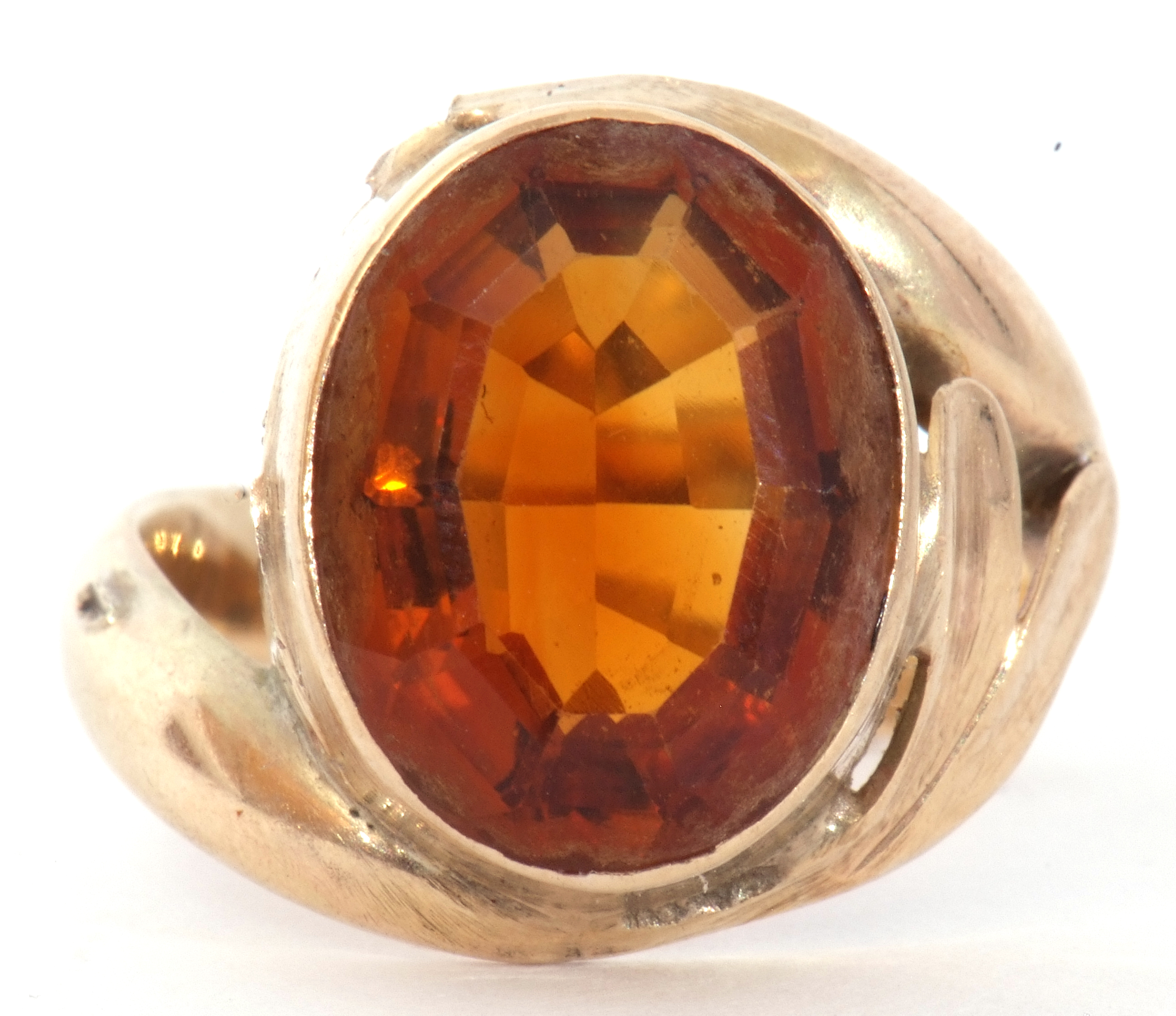 9ct stamped cognac citrine dress ring, the oval faceted citrine in a rub-over setting raised between - Image 9 of 9