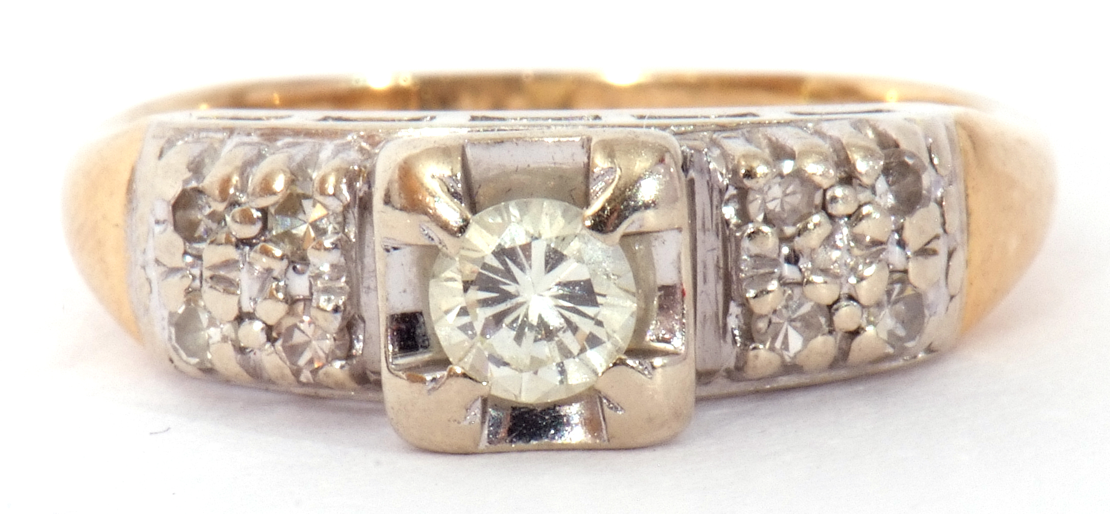 750 stamped diamond ring centring a round brilliant cut diamond, 0.20ct approx, raised above diamond - Image 2 of 8