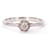 Precious metal single stone diamond ring, featuring a round brilliant cut diamond, 0.15ct approx,
