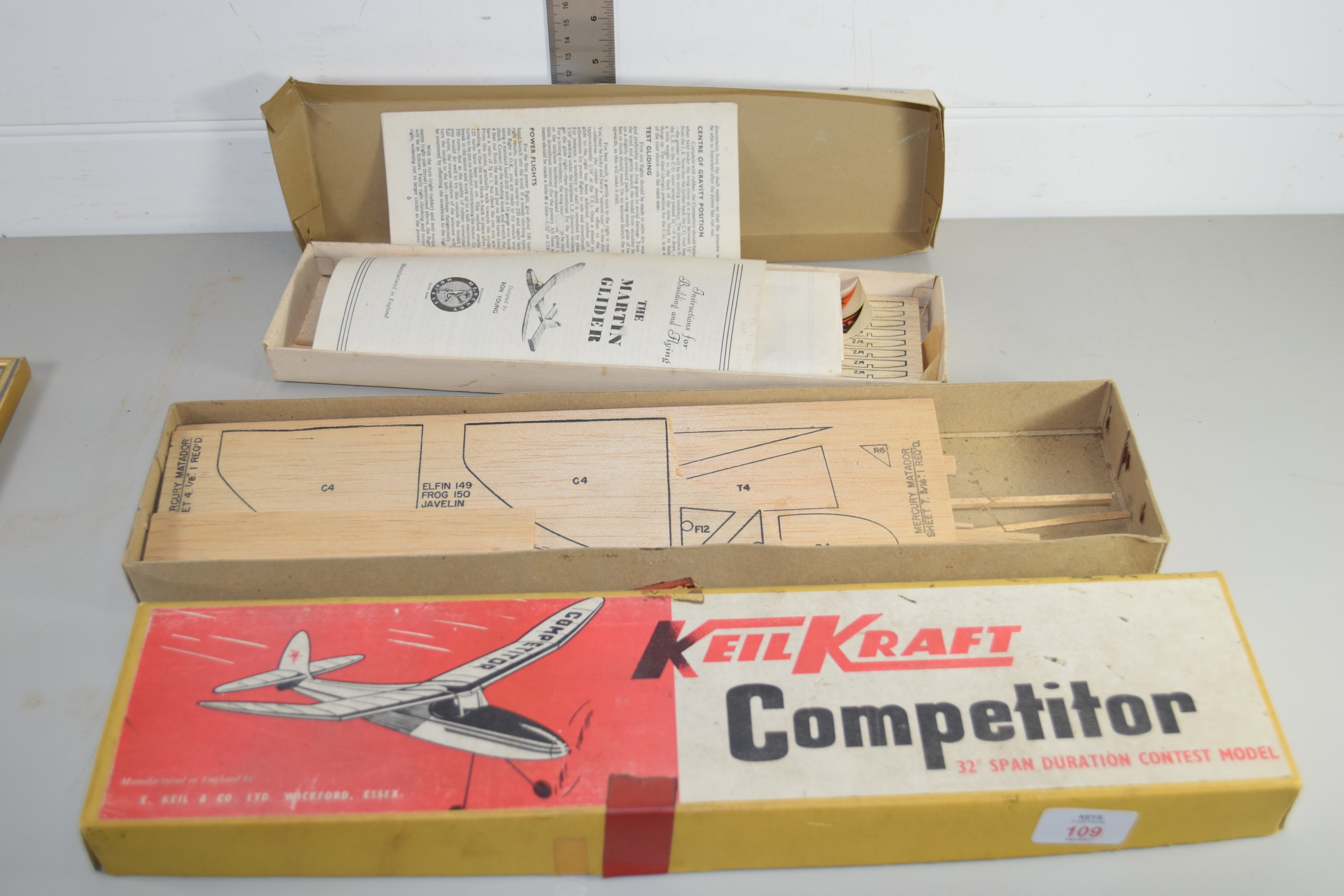 CUB GLIDER IN ORIGINAL KIT IN BOX, TOGETHER WITH A KEIL CRAFT COMPETITOR AEROPLANE