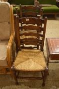 THREE RUSTIC STYLE RUSH SEATED DINING CHAIRS, WIDTH APPROX 48CM MAX